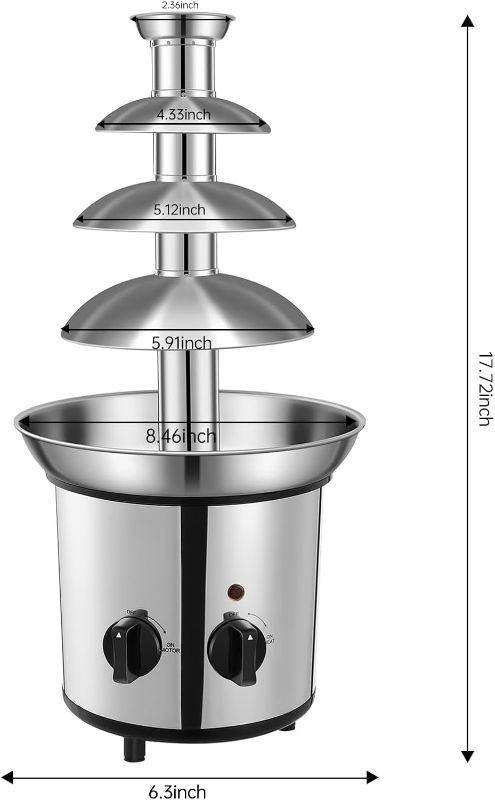 Photo 1 of Chocolate Fountain Machine – Electric Stainless Steel Fondue Fountain, 4-Tier, 4-Pound Capacity for Chocolate, Candy, Butter & Cheese, Heated Bowl & Dual Controls