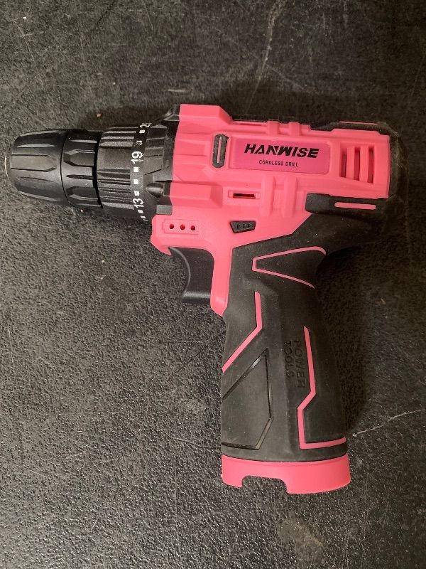 Photo 1 of hanwise Pink Cordless Drill Set, 12V Power Drill Set Electric Screwdriver Driver Tool Kit for Women, 3/8" Keyless Chuck 1 Battery & Charger with Storage bag