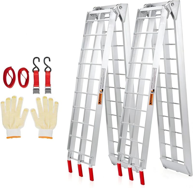 Photo 1 of 2-Pack 7.5 ft Aluminum Motorcycle Ramps for Pickup Trucks, 1500 LBS Capacity Folding Loading Ramps with Rubber-Tipped Fingers for ATV/UTV/Motorcycle/Dirt Bike/Lawn Mower