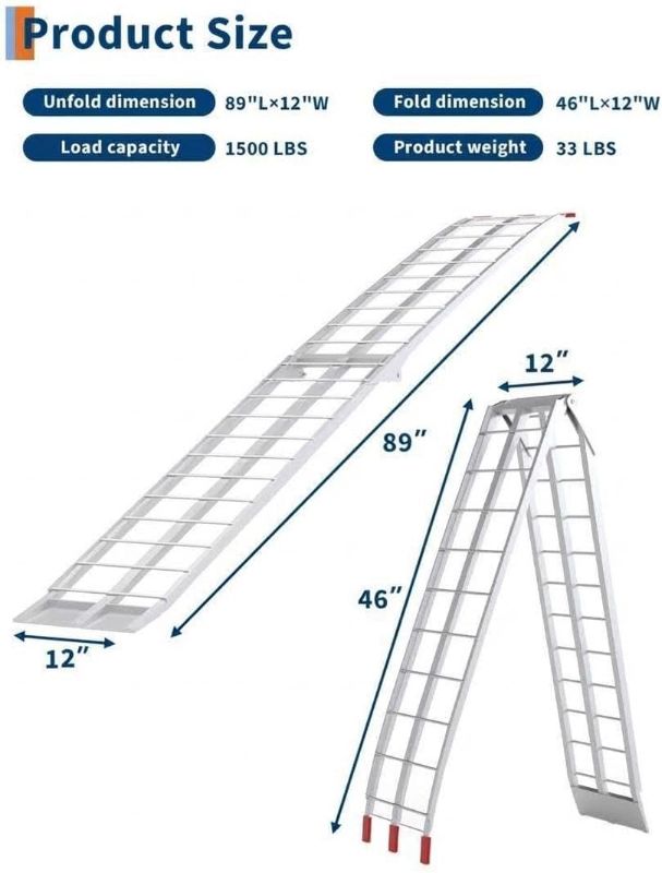 Photo 1 of 2-Pack 7.5 ft Aluminum Motorcycle Ramps for Pickup Trucks, 1500 LBS Capacity Folding Loading Ramps with Rubber-Tipped Fingers for ATV/UTV/Motorcycle/Dirt Bike/Lawn Mower