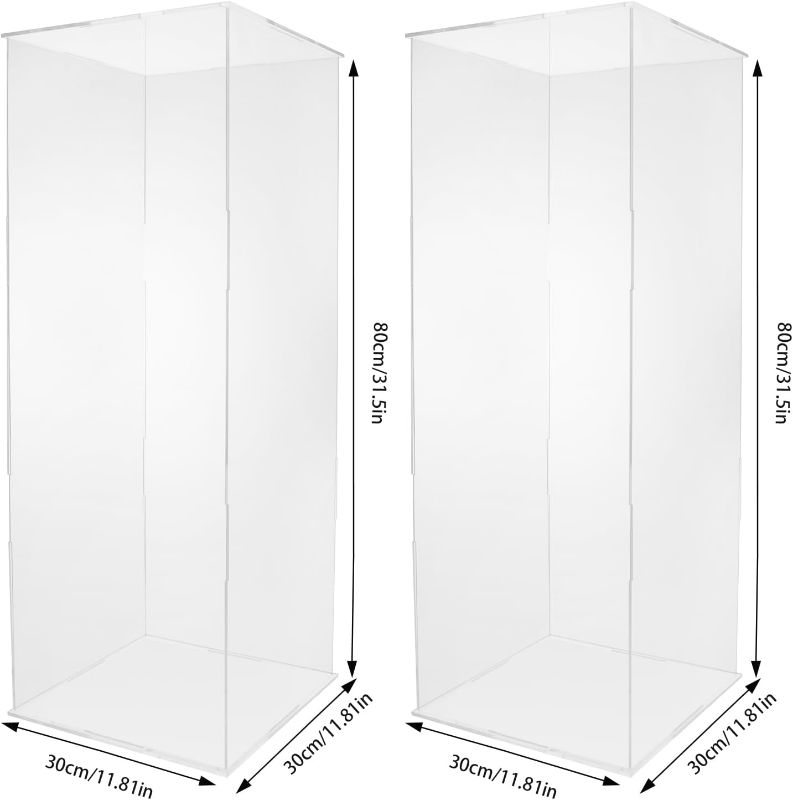 Photo 1 of 2x Acrylic Column Flower Stand, Cube Pedestal Acrylic Clear Display Stand, Crystal Chains Geometric Wedding Centerpieces, Wedding Party Decor Flower Tower