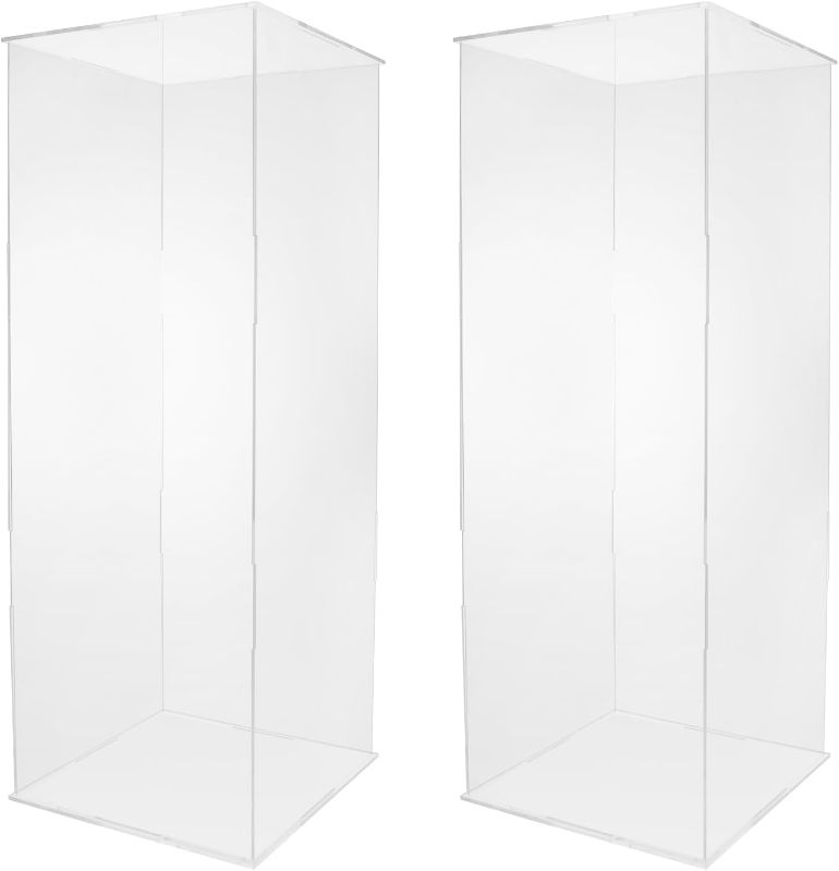 Photo 1 of 2x Acrylic Column Flower Stand, Cube Pedestal Acrylic Clear Display Stand, Crystal Chains Geometric Wedding Centerpieces, Wedding Party Decor Flower Tower