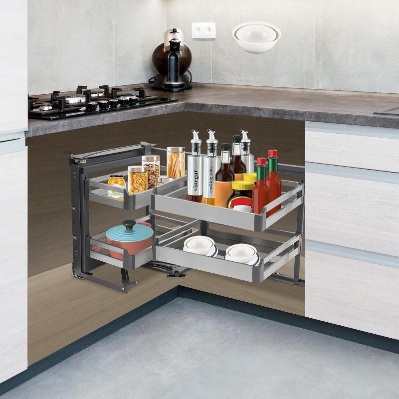 Photo 1 of 15inch Blind Corner Cabinet Pull Out, Deep Organizer Left/Right Handed Open Hidden Corner Cabinet Slide Out Shelves, Noiseless Magic Corner Base Cabinet (Left Handed Open)