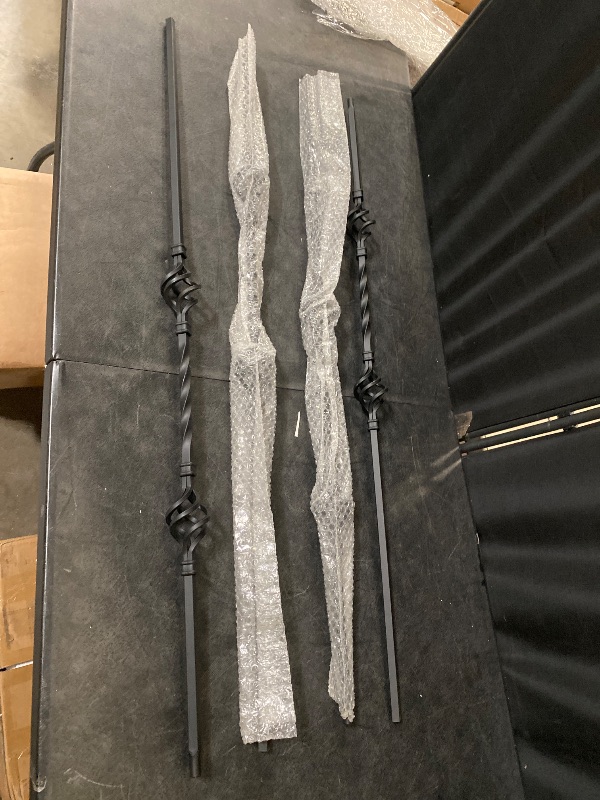 Photo 1 of 10 Pcs Wrought Iron Balusters, Hollow Double Basket Balusters, 1/2" x 44" Hollow Iron Baluster for Staircase Remodel, Matte Black Metal Railing