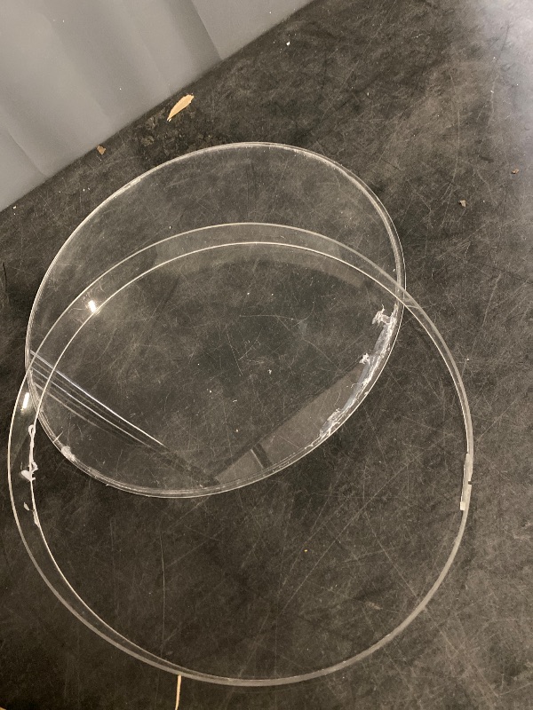 Photo 1 of Acrylic Cylinder Clear Pedestal Stands, 5PCS Round Cylinder Pedestal Display Plinth Pillars for Wedding Birthday Party Art Decor 23.6''(L),21.6''(M),19.7''(S