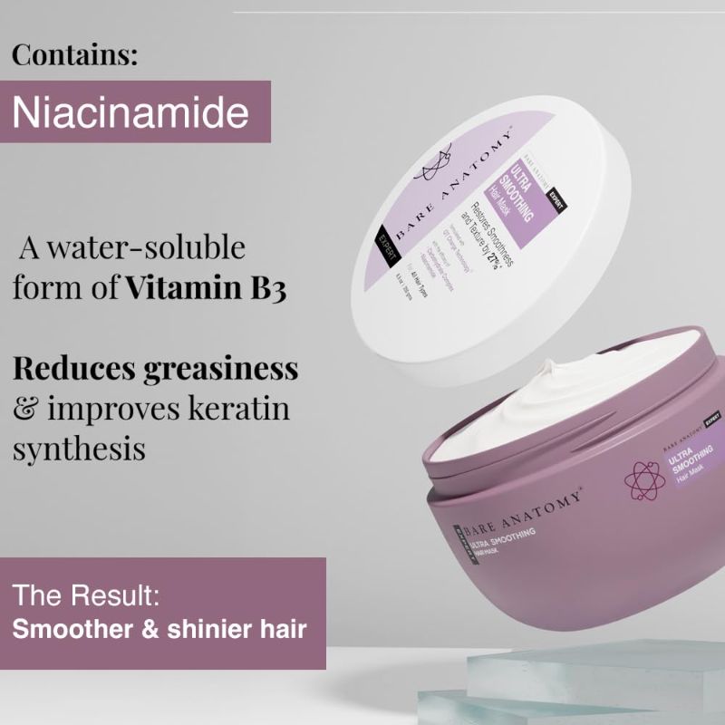 Photo 1 of Bare Anatomy Ultra Smoothing Hair Mask Deep Conditioning with Carbohydrate Complex & Niacinamide | For Dry & Frizzy Hair | Sulphate & Paraben Free | For Women & Men | 250 Gm