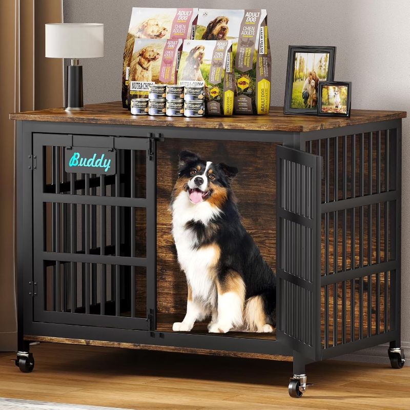 Photo 1 of EasyCom XL Dog Crate Furniture with Name Tag, Heavy Duty Dog Kennel Indoor for Large and Medium Dogs, Double-Doors Sturdy Dog Cage for Anxiety Dog, Decorate House asTV Stand, End Table, Bedside Table