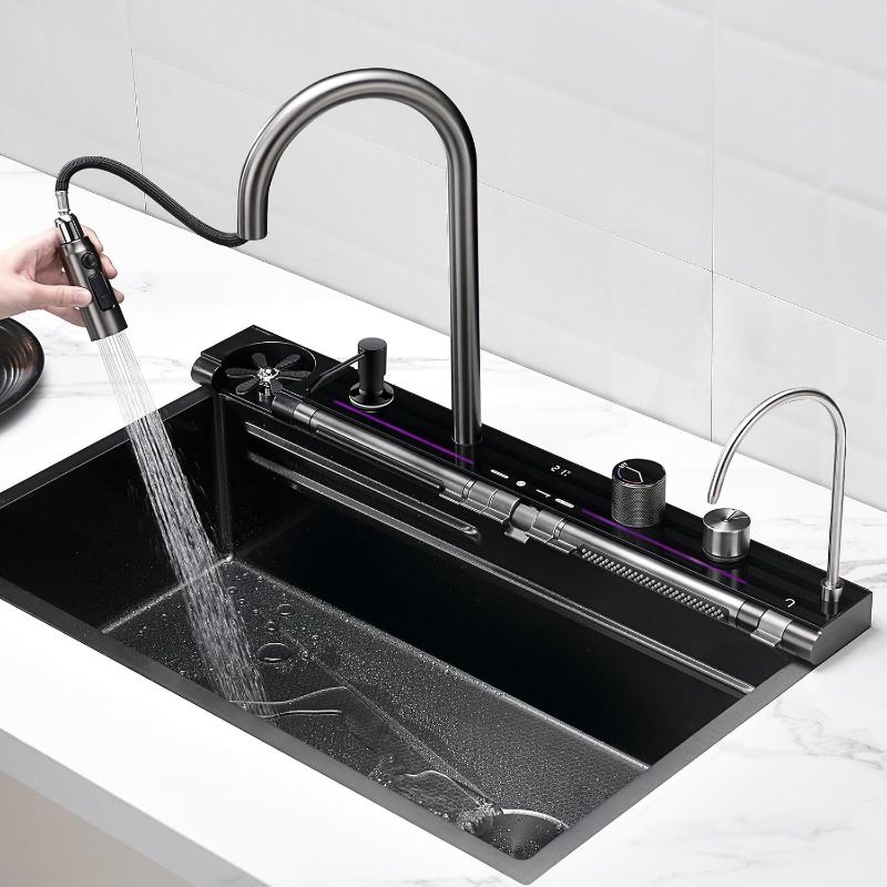 Photo 1 of Rainfall Faucet and Waterfall Faucet, Battery-free Temperature Display, Pull-down Faucet with Glass Rinser, Soap Dispenser & Filtered Faucet