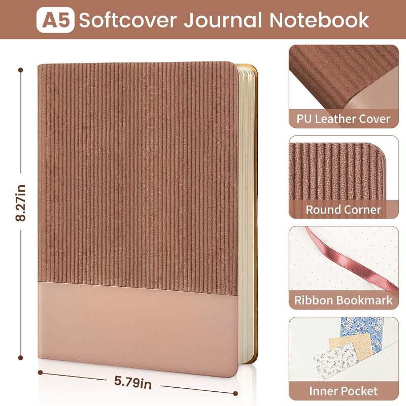 Photo 1 of Dotted Journal Notebook Soft Cover PU Leather Journaling Notebooks for Women Men Writing Work Office School 160 Pages 100 GSM Thick Paper A5 Dotted 80 Sheets 5.79"x8.27", Dark Pink
