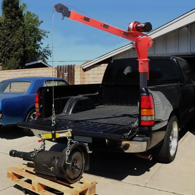 View 2 of Engine Hoist Folding Truck-Mounted Bed Crane Hoist Lift PickupElectric Winch 4000 lb 12V, Painted Steel Pickup Truck Jib Cranes 360 Sw Electric Hoists