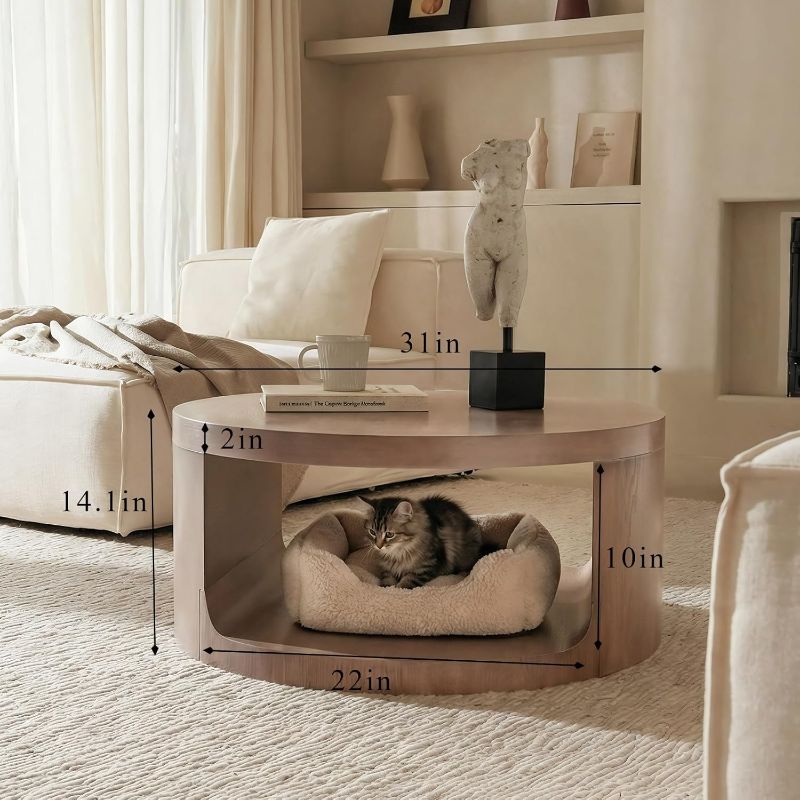 Photo 1 of Round Coffee Table with Storage, 31" Modern Living Room Table, 2 Tier Circle Wood Center Tables for Apartment, Living Room, Open-Style Storage Tea Tables, 31"*14.1" (Dusty Pink)