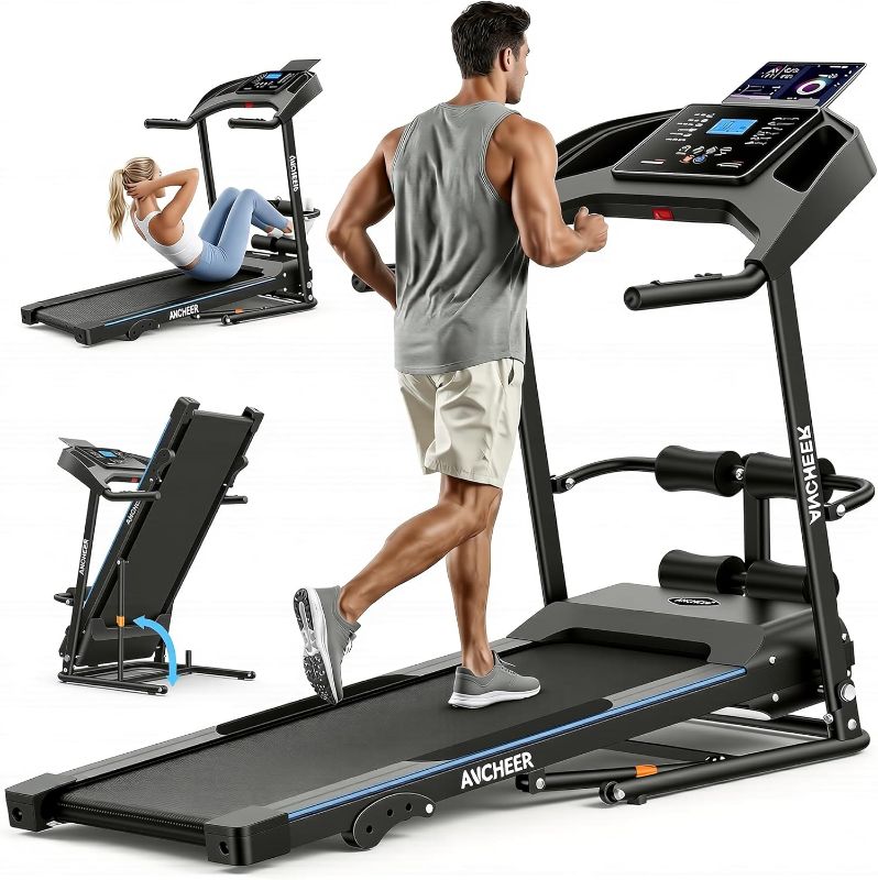 Photo 1 of Multifunctional Folding Treadmill with Sit-Up & Incline, 3.5 HP Portable Running Treadmills for Home, 350 LBS Weight Capacity, Smart LCD Display with Heart Rate Monitor & Body Fat Measurement