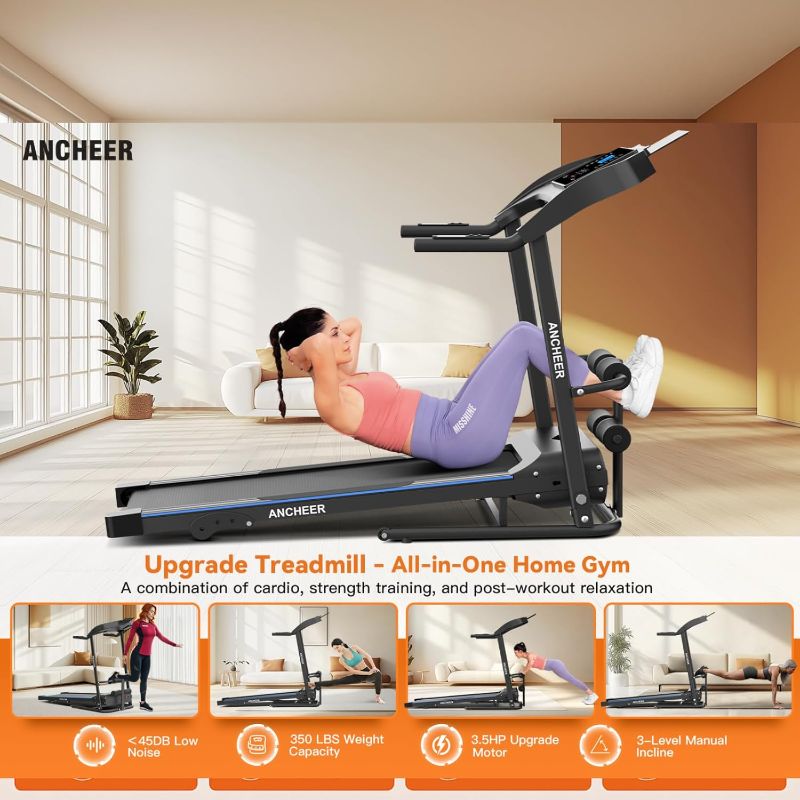 Photo 1 of Multifunctional Folding Treadmill with Sit-Up & Incline, 3.5 HP Portable Running Treadmills for Home, 350 LBS Weight Capacity, Smart LCD Display with Heart Rate Monitor & Body Fat Measurement