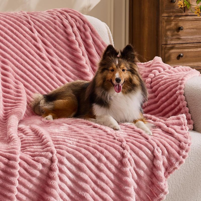 Photo 1 of BEDELITE Fleece Throw Blanket for Couch – 3D Ribbed Jacquard Soft and Warm Decorative Fuzzy Blanket – Cozy, Fluffy, Plush Lightweight Pink Throw Blankets for Bed, Sofa, 50x60 inches