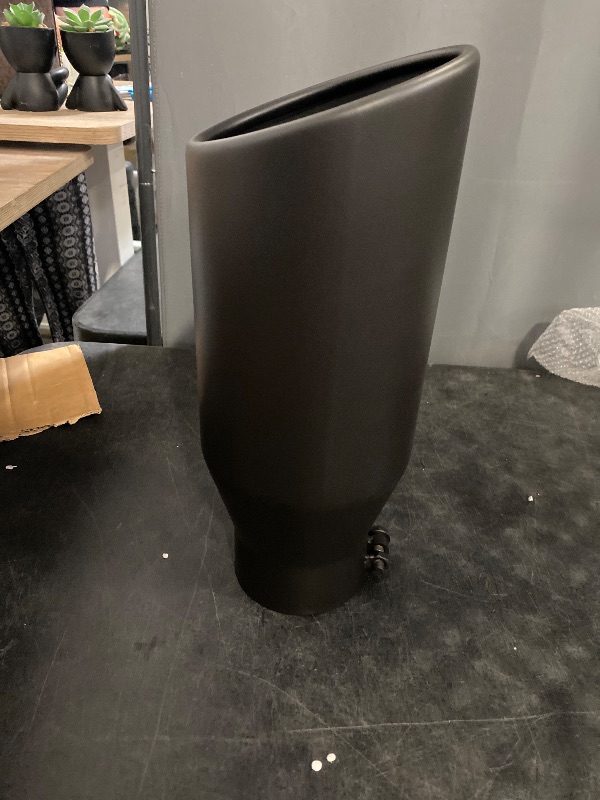 Photo 1 of A-KARCK Exhaust Tip 3 Inch Inlet, 3" Inlet 4" Outlet 12" Long Black Coated Finish Muffler Tip For Truck Tailpipe, Stainless Steel Rolled Edge