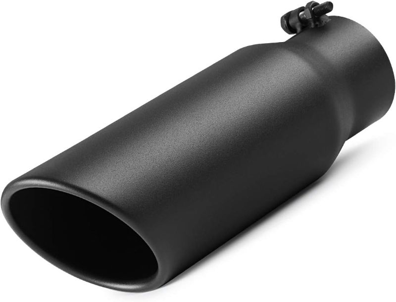 Photo 1 of A-KARCK Exhaust Tip 3 Inch Inlet, 3" Inlet 4" Outlet 12" Long Black Coated Finish Muffler Tip For Truck Tailpipe, Stainless Steel Rolled Edge