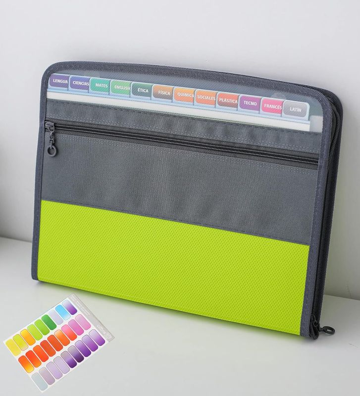 Photo 1 of NAFY Expanding File Folder, 13 Pockets Document Organizer with Zipper, A4 Letter Size Portable Accordion Expanding File Folders with 27pcs Multicolor Labels for Home Office School Supplies (Green)