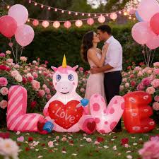Photo 1 of 4 Ft Unicorn Valentine's Day Inflatable Decoration Outdoor Unicorn Blow