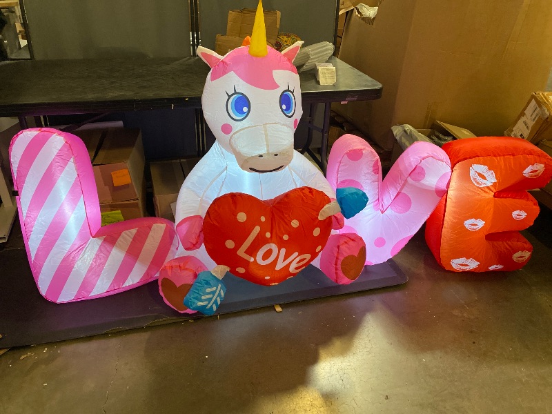 Photo 1 of 4 Ft Unicorn Valentine's Day Inflatable Decoration Outdoor Unicorn Blow