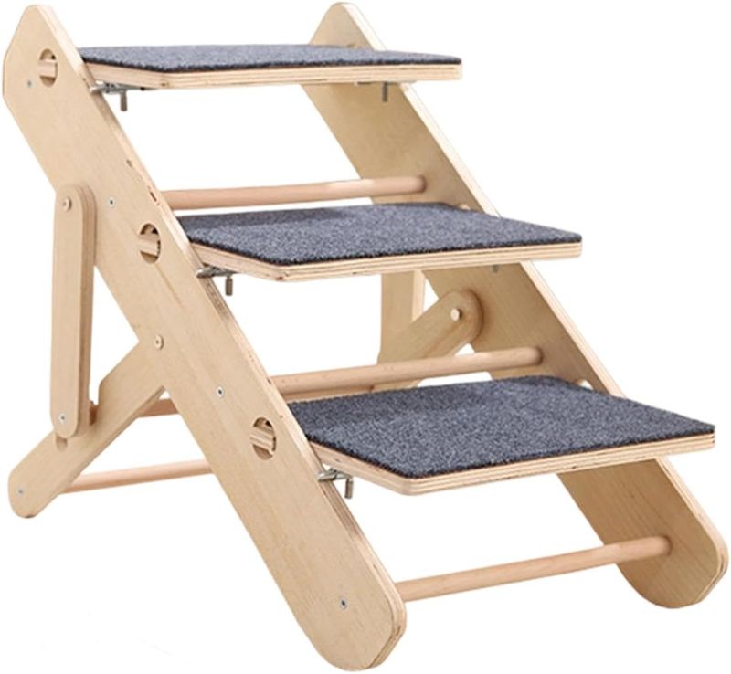 Photo 1 of Wooden Pet Stair Foldable Dog Stair Dog Cat Ladder 2 in 1 for Couch High Beds Cars, 3 Steps