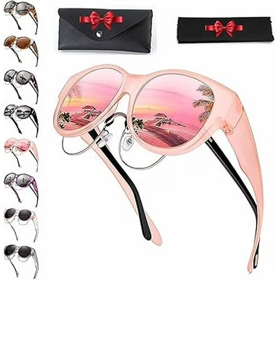 View 1 of Belladora Fit Over Sunglasses for Women, Polarized Uv400 Protection Prescription Sunglasses for Car, Beach, Golf(Mirrored Rose)