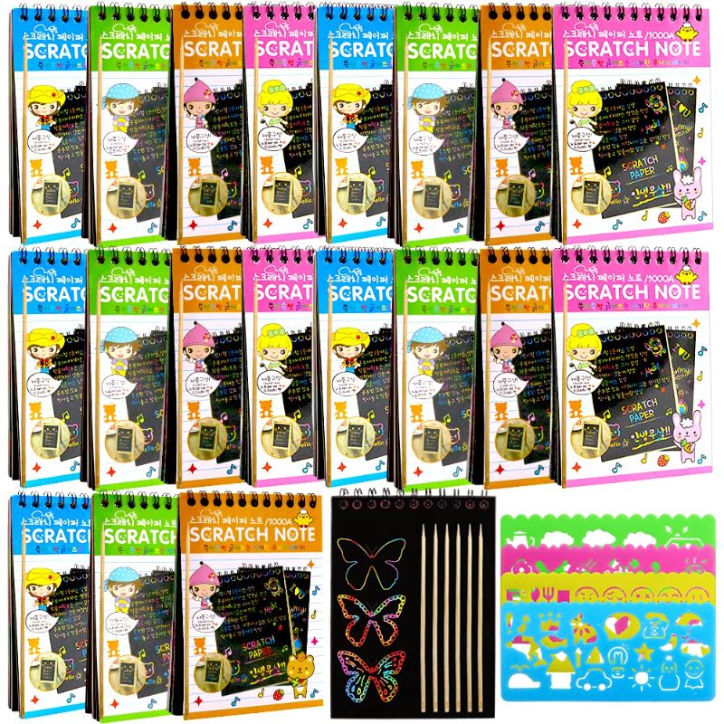Photo 1 of 20 Pack Scratch Art Notebooks,Rainbow Scratch Paper Notes,Scratch Note Pads for Kids Arts and Crafts Perfect Travel Activity