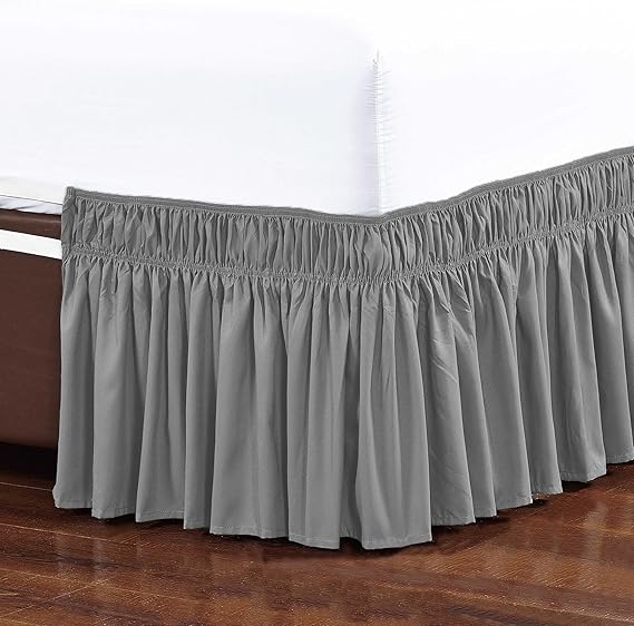 Photo 1 of (Q/K) Elegant Comfort Luxurious Wrap Around Elastic Solid Ruffled Bed Skirt, with 16 Inch Tailored Drop - Easy Fit, Premium Quality Wrinkle and Fade Resistant - King/Queen, Grey