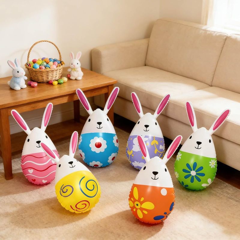 Photo 1 of 6Pcs Inflatable Easter Bunny Eggs Balloons, 16 Inch Easter Eggs Rabbit Decorations Outdoor Blow up Colorful Bunny Ornaments for Spring Holiday Garden 