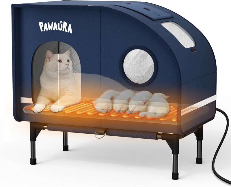 Photo 1 of Weatherproof Heated Cat House for Outdoor Cats, Thickly Insulated Camper-Style Shelter with Thermostatic Heating Pad, Elevated Base & Skylight (Dark Blue, Large)
Visit the Pawaura Store