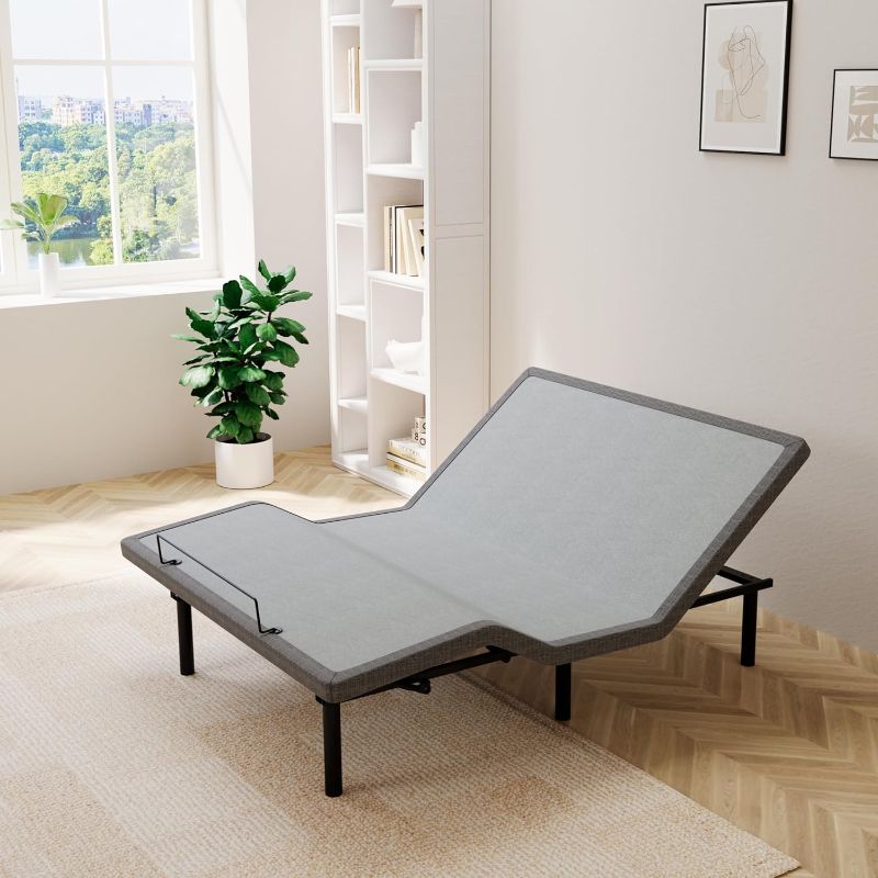 Photo 1 of ESHINE Adjustable Bed Frame Smart Bed King - Electric Upholstered Bed Base with Massage, Wireless Remote, Ergonomic Foot&Head Incline, Zero Gravity, Dual USB Ports, Under Bed Light, 3100 Series Grey