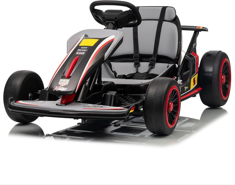 Photo 1 of 24V Kid Go Kart, Drifting Car, 7AH Battery Powered Electric Vehicle, w/150 * 2 Motors, Soft Start, Music, Horn Honking and Safety Belt, Gift for Kids Age 8-12 Years Old, Grey