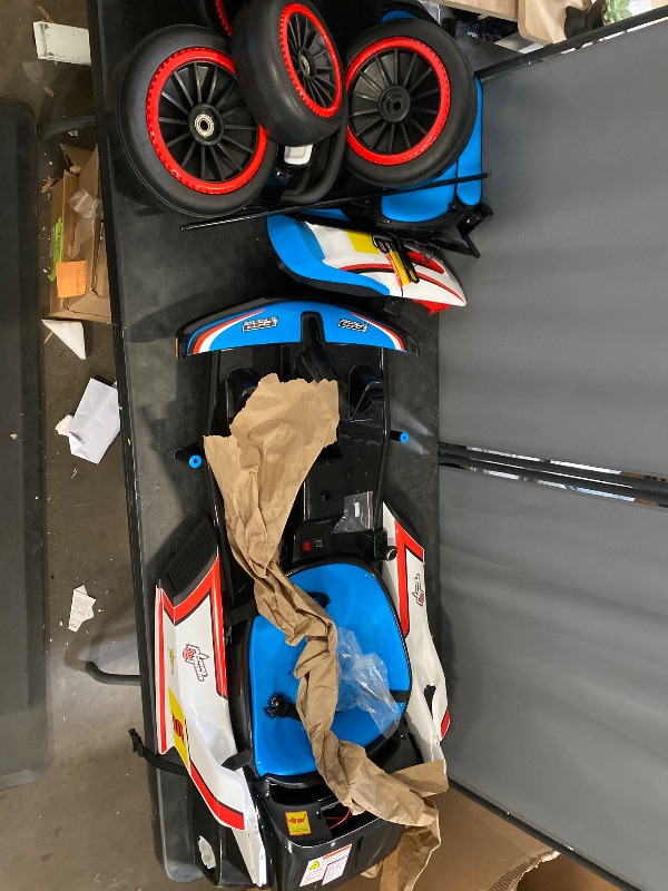 Photo 1 of 24V Kid Go Kart, 7AH Battery Powered Electric Vehicle, w/150 * 2 Motors, Drifting Car Soft Start, Music, Horn Honking and Safety Belt, Gift for Kids Age 8-12 Years Old, Blue