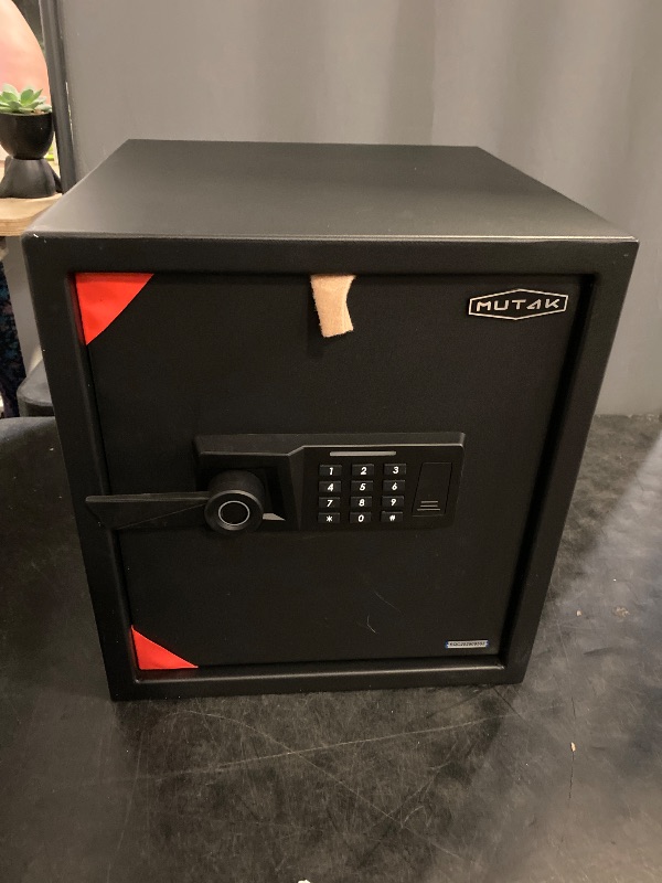 Photo 1 of 1.5 Cub Biometric Safe Box with Fireproof Bag, Quick-Access Fingerprint with Keys, Digital Keyboard, Type-C Port, Dual Alarm System Safety Box for Home, Office, Hotel Use(Black)