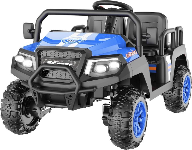 Photo 1 of Electric Car for Kids, 24V 4 Seater Ride on Toys w/Parent Remote, 4 Wheeler Suspension, Max 220lbs Weight Capacity, USB, Music, Radio, LED Light, Ride on Truck for Boy/Girl Ages 3-8, Blue