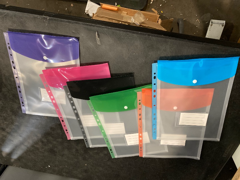 Photo 1 of 24 Pack A4 Punched Pockets Plastic Wallets - 11 Holes Expandable Binder Pocket Envelope File Folders