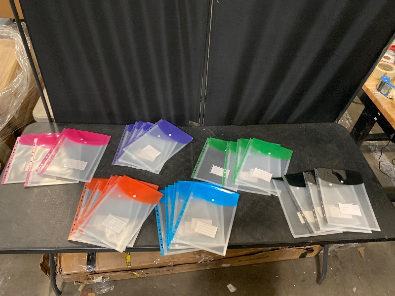 Photo 1 of 24 Pack A4 Punched Pockets Plastic Wallets - 11 Holes Expandable Binder Pocket Envelope File Folders