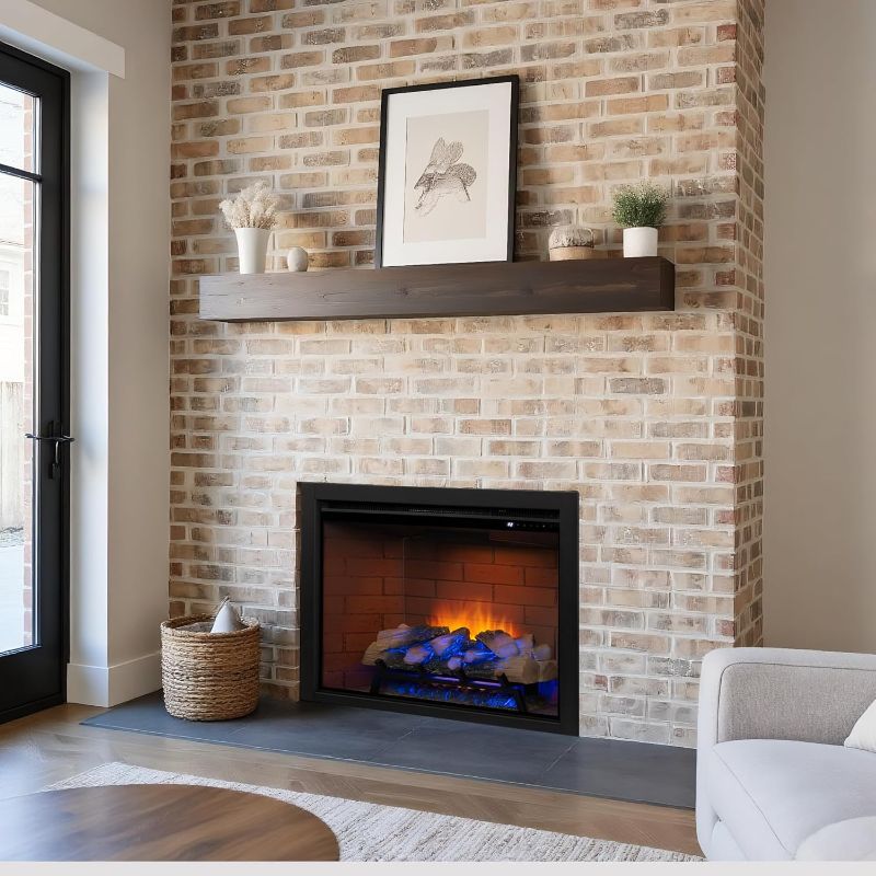Photo 1 of Electric Fireplace Insert w/Top Light, 12×12×12 Flame Color Option with Fire Crackling Sound, 33?W×25 1/2?H, 750W/1500W Eco Heater, Remote & Button Control, Black