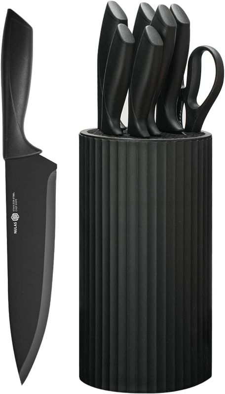 Photo 1 of Knife Set, 8-Piece Kitchen Knife Set with Universal Block - Anti-Rust Chef Knives, Ergonomic Design, Dishwasher Safe (Black)