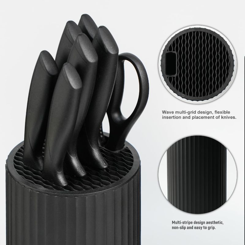Photo 1 of Knife Set, 8-Piece Kitchen Knife Set with Universal Block - Anti-Rust Chef Knives, Ergonomic Design, Dishwasher Safe (Black)