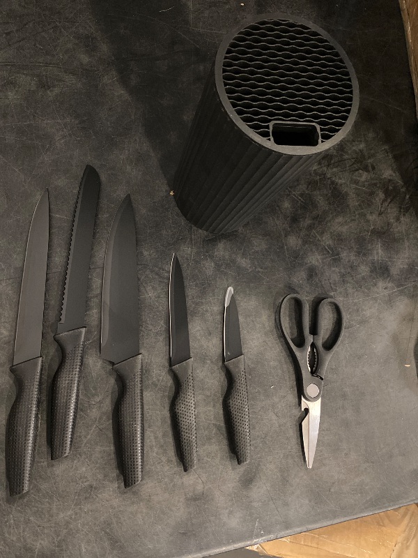 Photo 1 of Knife Set, 8-Piece Kitchen Knife Set with Universal Block - Anti-Rust Chef Knives, Ergonomic Design, Dishwasher Safe (Black)