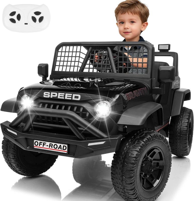 Photo 1 of 24V Jeep Power Wheels w/Remote Control, 4WD Ride on Truck Car, 3 Speed, Bluetooth Music, Wide Seat, Spring Suspension, LED Light, Birthday for Boys Girls Toddler (D-Black)