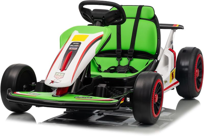 Photo 1 of 24V Kid Go Kart, 7AH Battery Powered Electric Vehicle, w/150 * 2 Motors, Drifting Car, Soft Start, Music, Horn Honking and Safety Belt, Gift for Kids Age 6-12 Years Old, Green