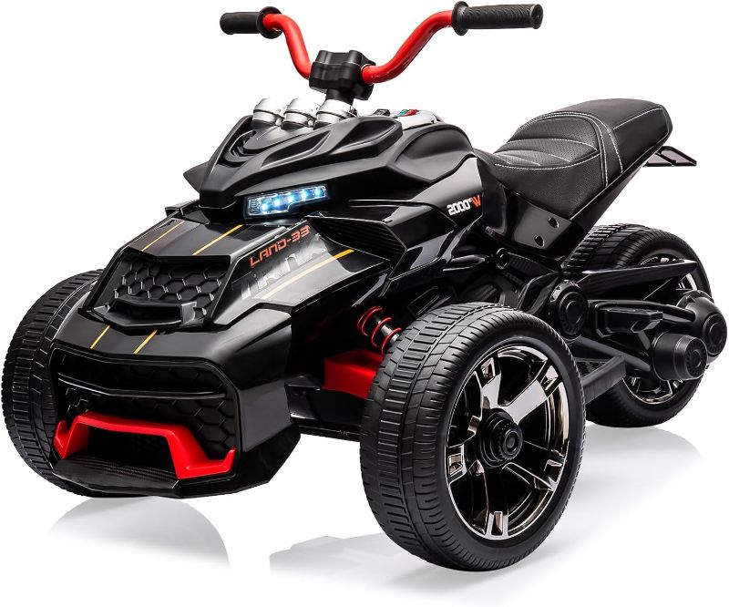 Photo 1 of 12V Kids Ride On ATV, Motorcycle, 3 Wheeler Electric Vehicle for Kids 3-8 Toddler Battery Powered Toy Car for Boys and Girls, Led Lights, Treaded Tires, Music, Black