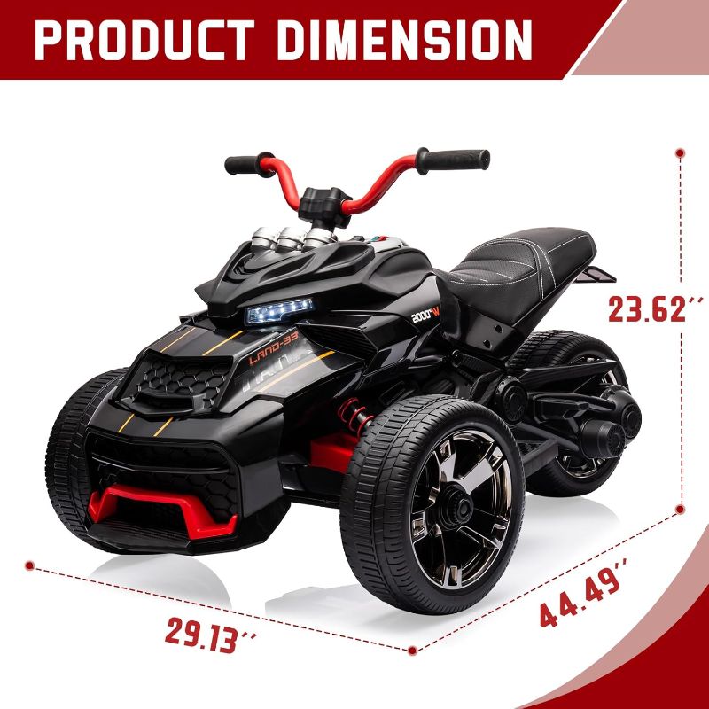 Photo 1 of 12V Kids Ride On ATV, Motorcycle, 3 Wheeler Electric Vehicle for Kids 3-8 Toddler Battery Powered Toy Car for Boys and Girls, Led Lights, Treaded Tires, Music, Black