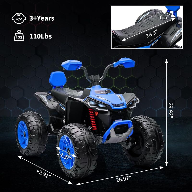 Photo 1 of 24V 2-Seater Ride On ATV, 4-Wheel Battery Powered Electric Car Truck, Electric Car for Kids with High/Low Speed Modes, LED Lights, Music & Horn for Boys Girls