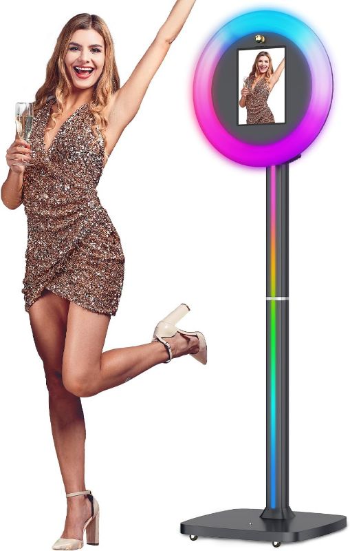 Photo 1 of Photo Booth Machines,Portable Photo Booth with Voice Control Digital Selfie Photobooth RGB Ring Light Tablet Photo Booth for Parties, Weddings, Events