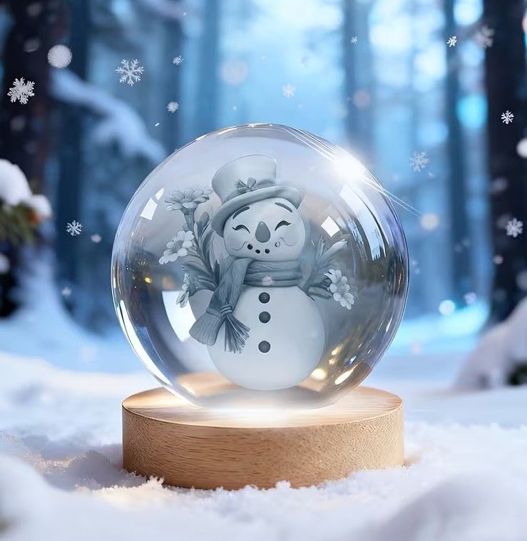 Photo 1 of 3D Crystal Ball Night Light Mood Lighting Cozy Comfort Gifts Home Decor lamp for Bedroom Space Lamps Happy Cozy Comfort Gifts (Snowman)