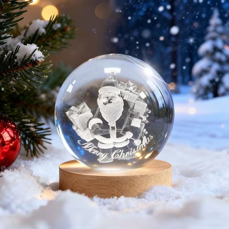 Photo 1 of D Crystal Ball Night Light Mood Lighting Cozy Comfort Gifts Home Decor lamp for Bedroom Space Lamps Happy Cozy Comfort Gifts (Santa)