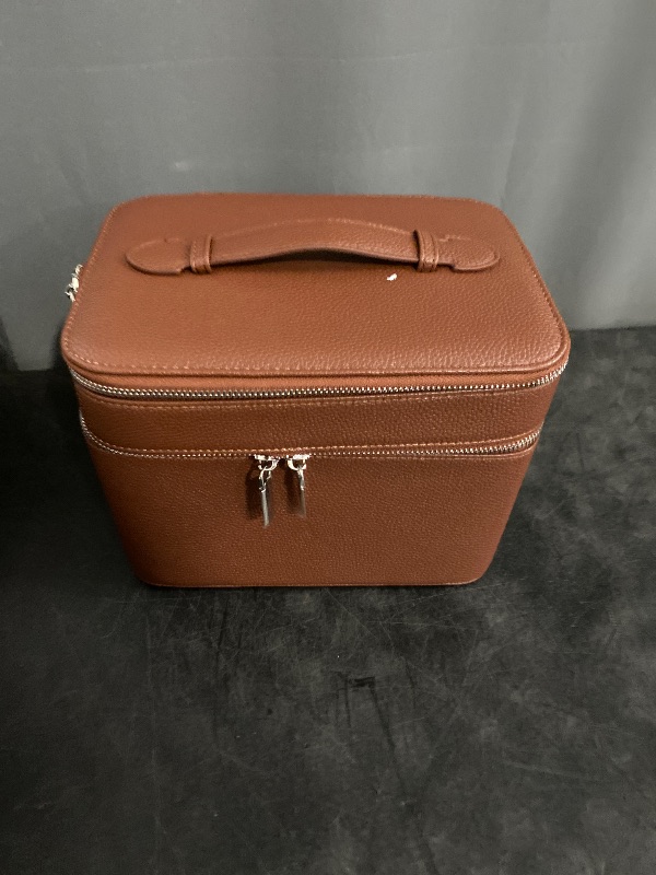 Photo 1 of Leather Cosmetic Bag With Zoned Storagefor And Products(Brown)