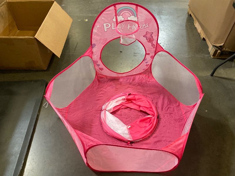 Photo 1 of GeerWest 3PC Princess Tent for Girls with Kids Ball Pit and Crawl Tunnel for Toddlers, Pink Pop Up Playhouse Toys Indoor& Outdoor for Birthday Gifts